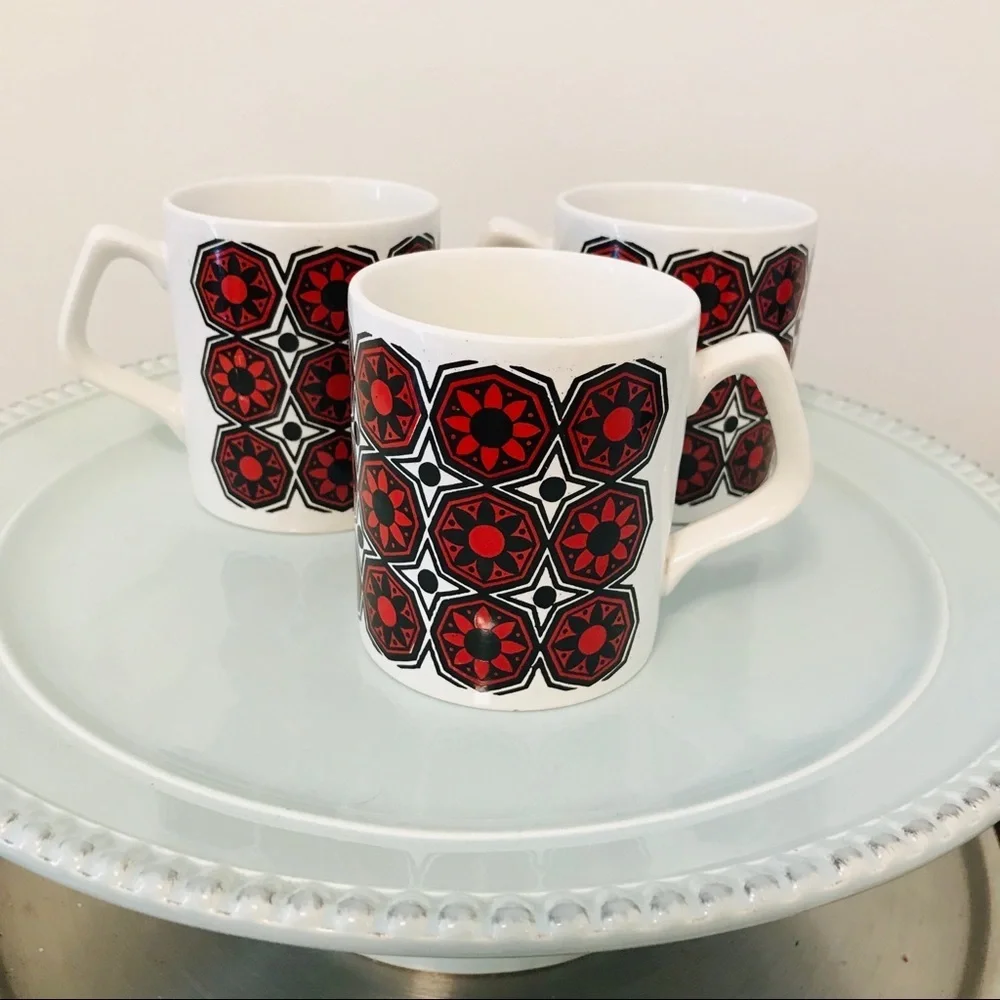 Set of 3 Staffordshire Potteries Mid Century Mugs red